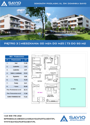 M24 - Suma powierzchni - 73,04m2 <br>III piętro